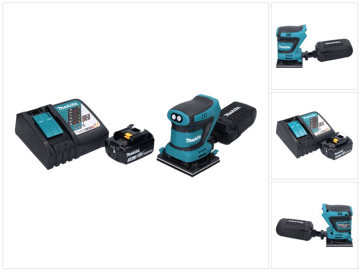 Makita DBO 480 RF1 Akku Schwingschleifer 18 V 112 x 102 mm + 1x Akku 3,0 Ah + Ladegerät