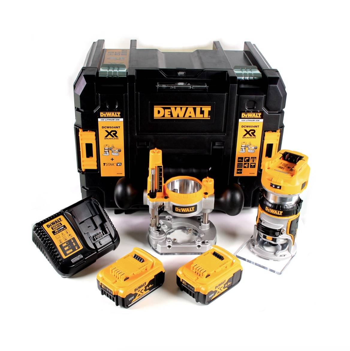 DeWalt DCW 604 P2 Akku Kombifräse 18V 55 mm + 2x Akku 5,0Ah + Ladegerät + TSTAK