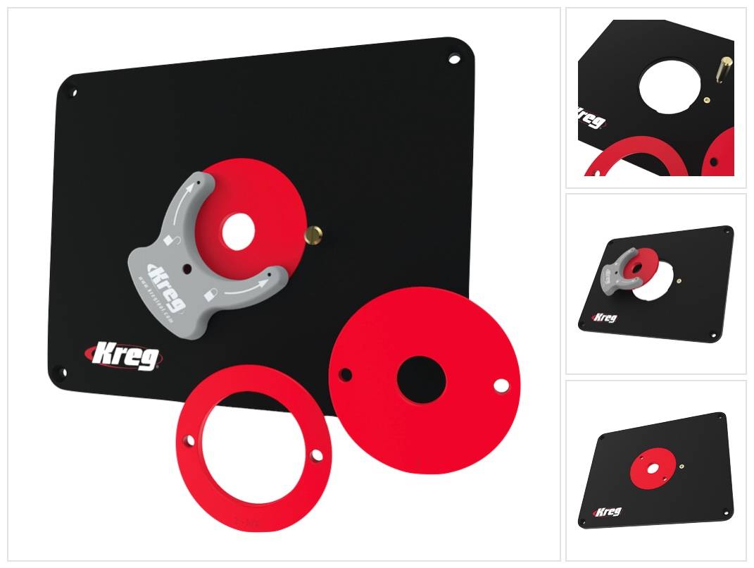 KREG PRS4038 Frästisch Einlegeplatte 298 x 235 x 9 mm + 3x Reduzierring 25 mm / 30 mm / 67 mm
