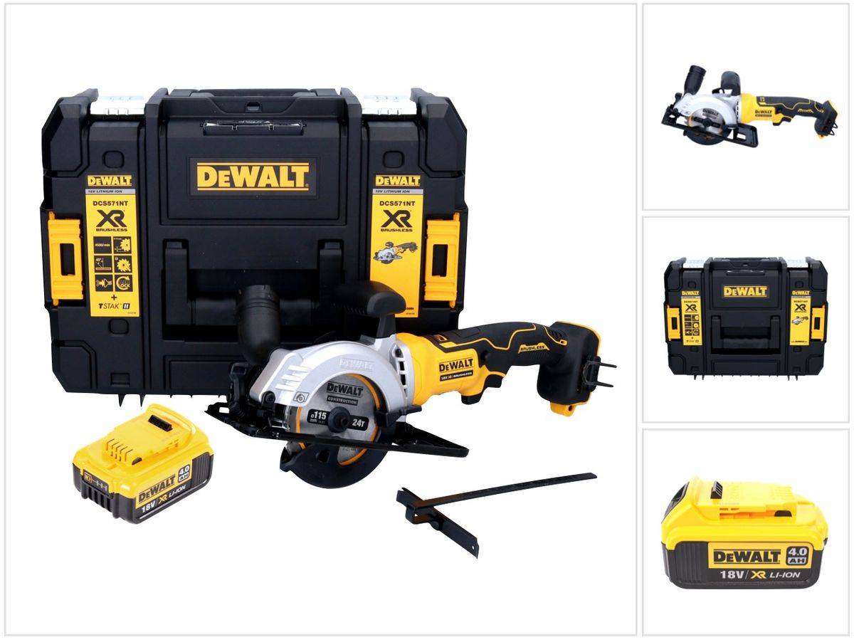 DeWalt DCS 571 Akku Handkreissäge 18 V 115 mm Brushless + 1x Akku 4,0 Ah + TSTAK - ohne Ladegerät