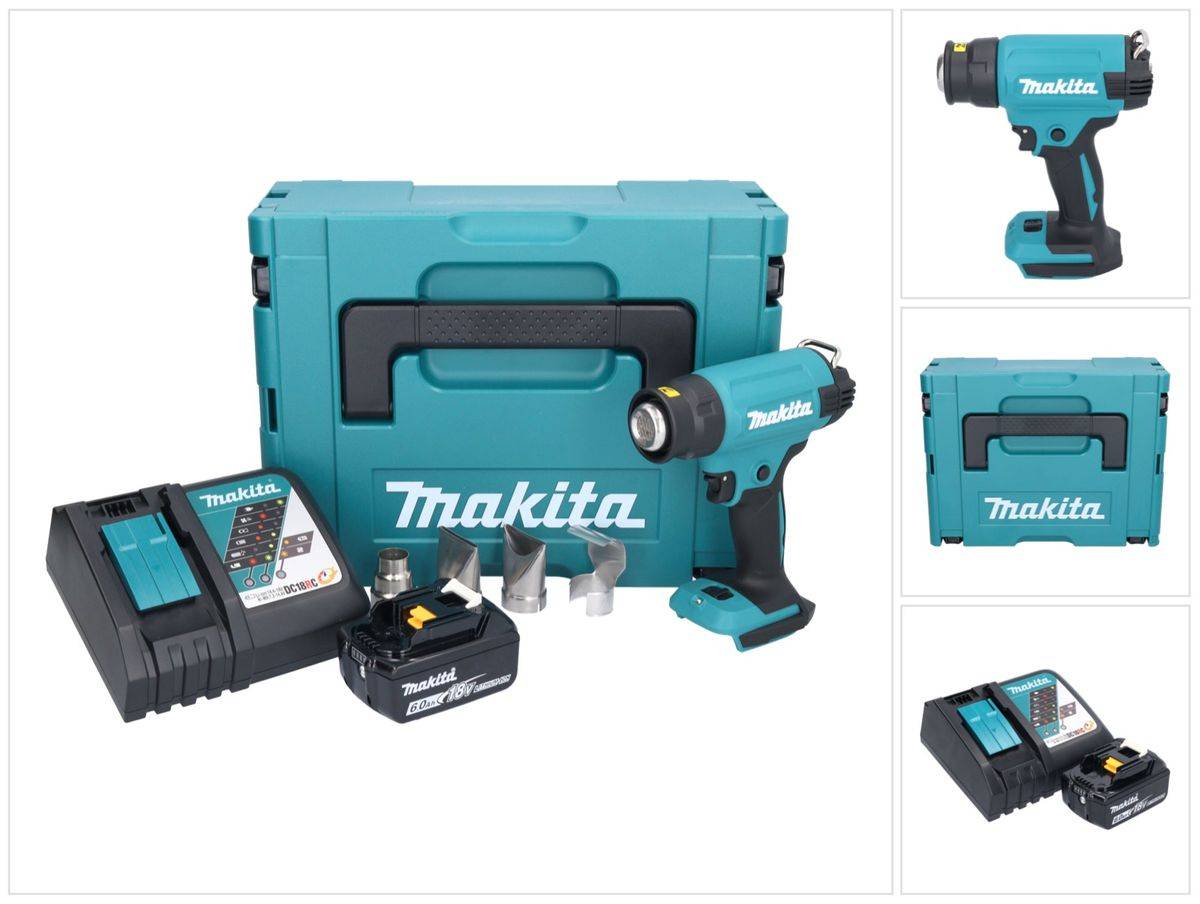 Makita DHG 181 RG1J Akku Heißluftgebläse 18 V 150 - 550°C + 1x Akku 6,0 Ah + Ladegerät + Makpac