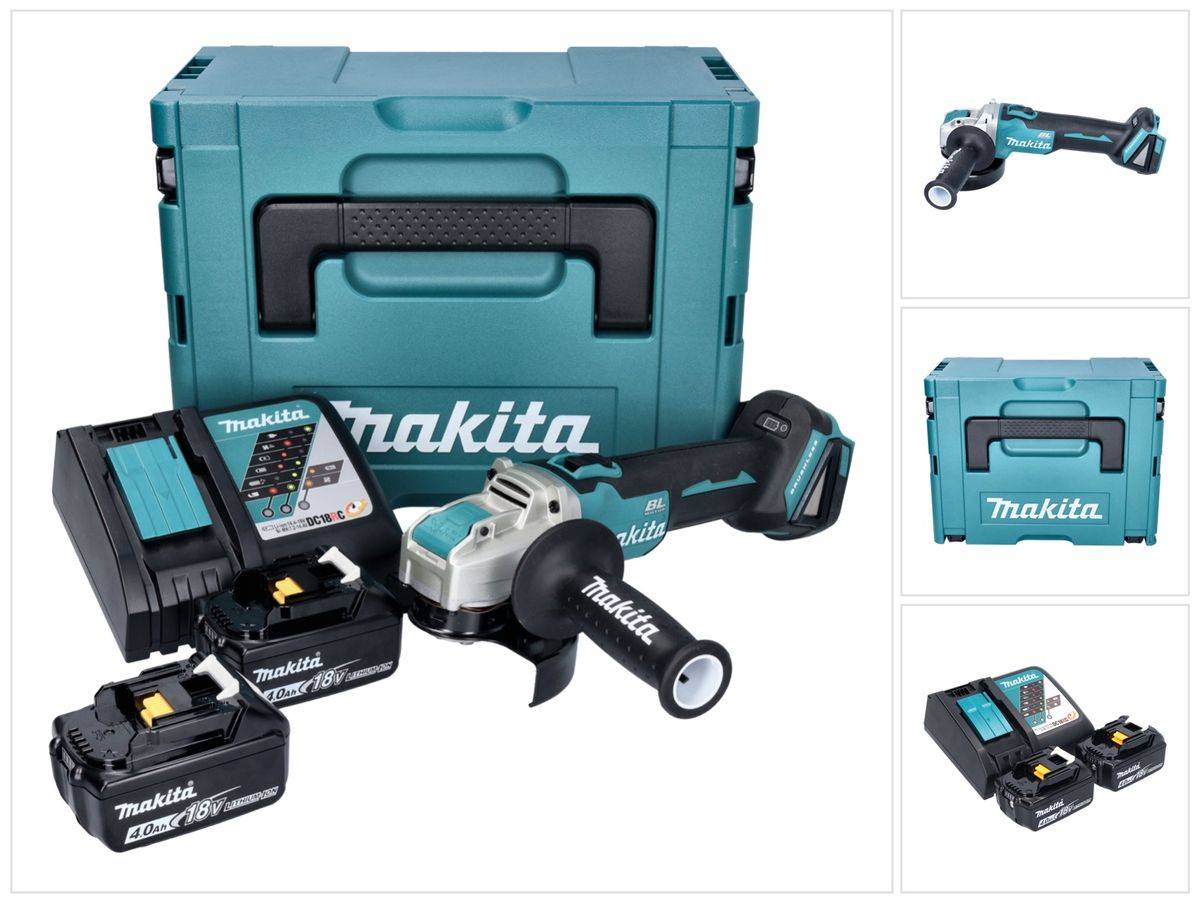 Makita DGA 521 RMX1J Akku Winkelschleifer 18 V 125 mm X-LOCK Brushless + 2x Akku 4,0 Ah + Ladegerät + Makpac