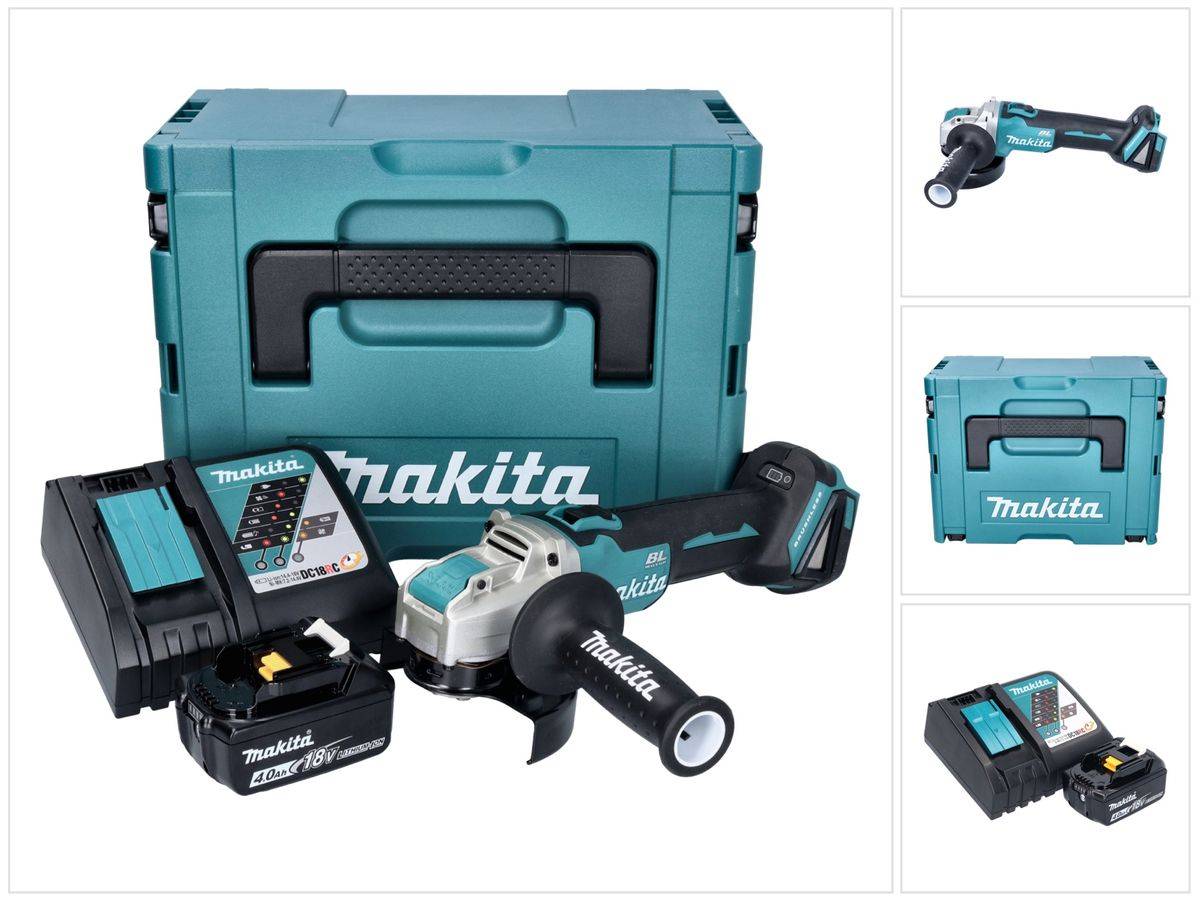 Makita DGA 521 RM1X1J Akku Winkelschleifer 18 V 125 mm X-LOCK Brushless + 1x Akku 4,0 Ah + Ladegerät + Makpac