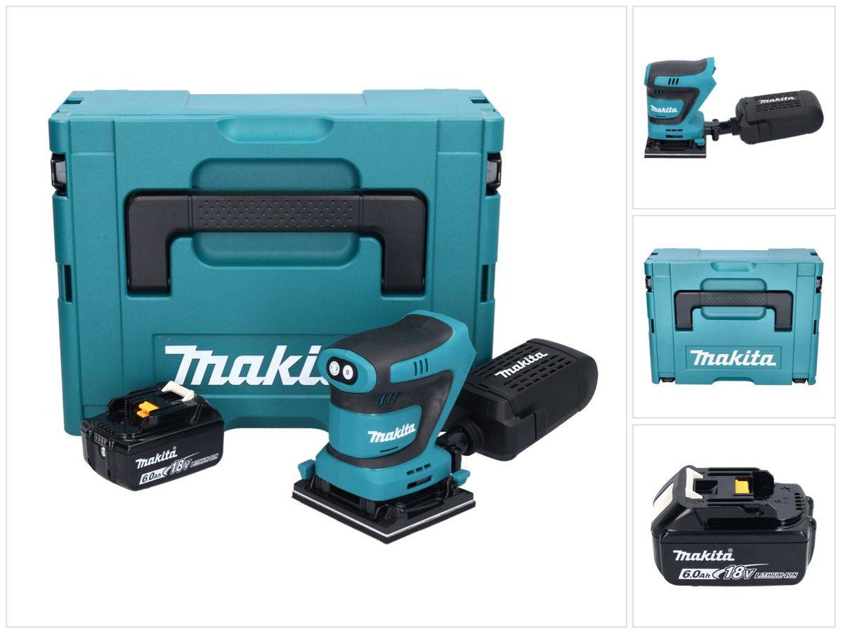 Makita DBO 480 G1J Akku Schwingschleifer 18 V 112 x 102 mm + 1x Akku 6,0 Ah + Makpac - ohne Ladegerät