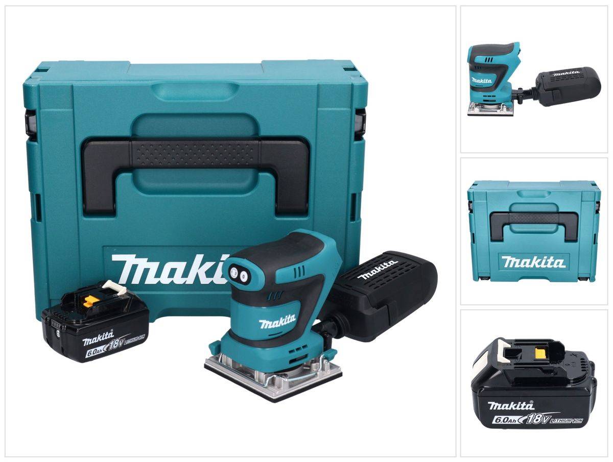 Makita DBO 482 G1J Akku Schwingschleifer 18 V 112 x 102 mm + 1x Akku 6,0 Ah + Makpac - ohne Ladegerät