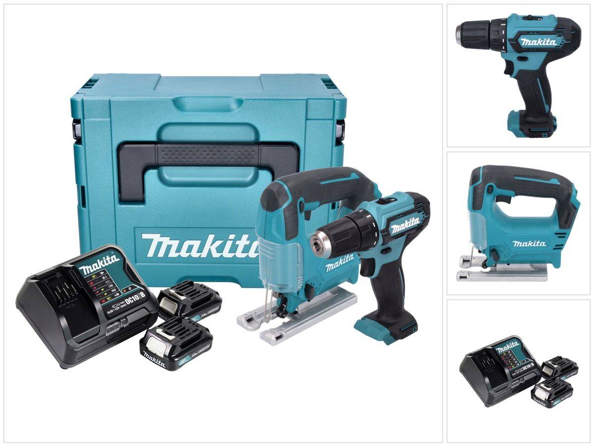 Makita CLX 237 SAJ Akku Spezialset DF 333 D Akku Schlagbohrschrauber + JV 101 D Akku Stichsäge + 2x Akku 2,0 Ah + Ladegerät + Makpac