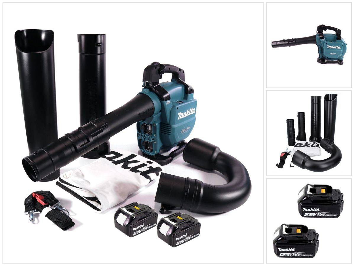 Makita DUB 363 M2V Akku Gebläse / Laubsauger 36 V ( 2x 18 V ) Brushless + Absaug Set + 2x Akku 4,0 Ah - ohne Ladegerät