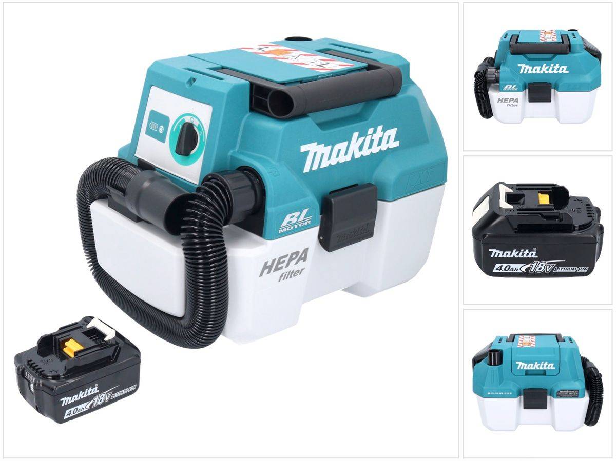 Makita DVC 750 LM1 Akku Staubsauger LXT 18 V 67 mbar 7,5 l Brushless + 1x Akku 4,0 Ah - ohne Ladegerät