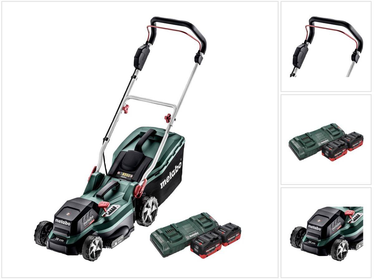 Metabo RM 36-18 LTX BL 36 Akku Rasenmäher 36 V ( 2x 18 V ) LTX Brushless + 2x Akku 10,0 Ah + Doppelladegerät