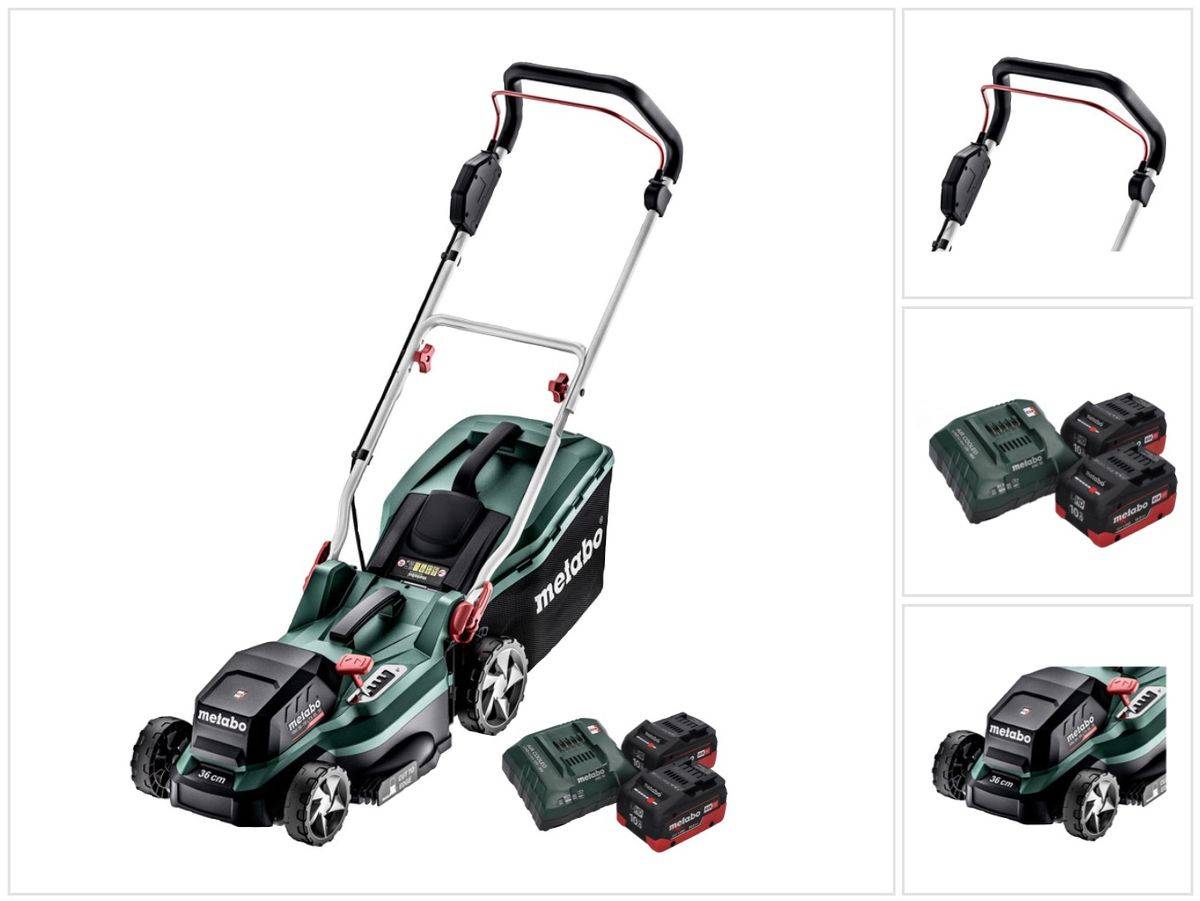 Metabo RM 36-18 LTX BL 36 Akku Rasenmäher 36 V ( 2x 18 V ) LTX Brushless + 2x Akku 10,0 Ah + Ladegerät