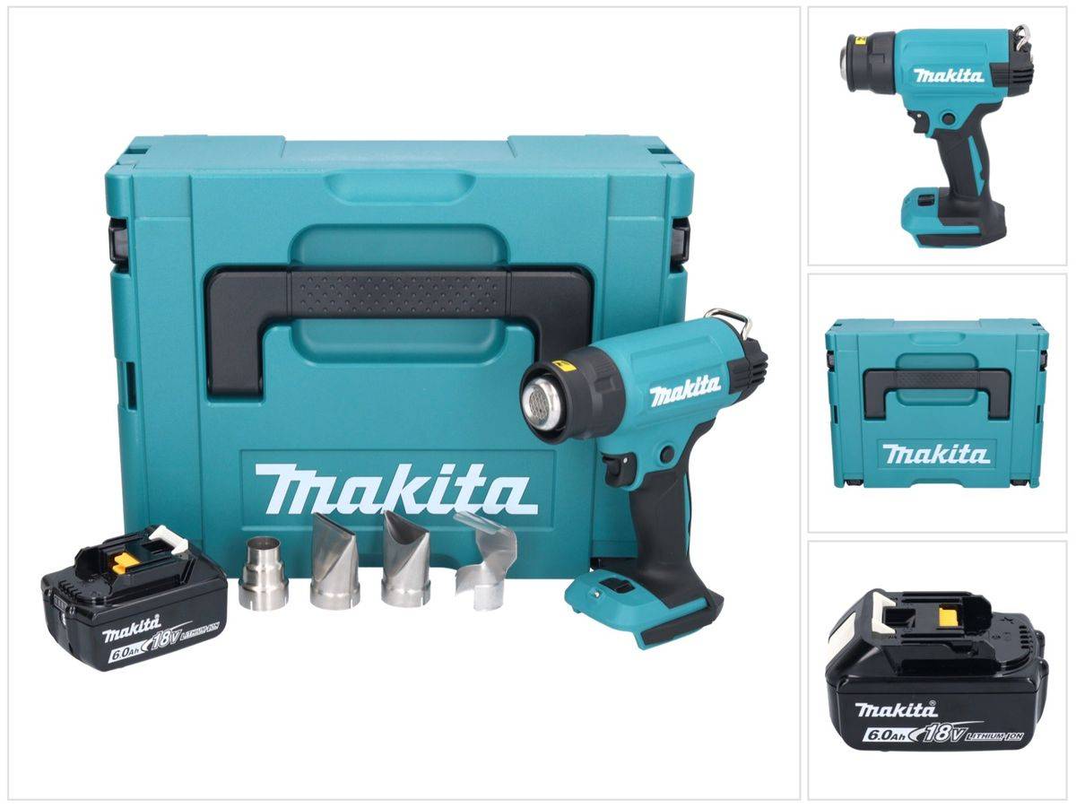 Makita DHG 181 G1J Akku Heißluftgebläse 18 V 150 - 550°C + 1x Akku 6,0 Ah + Makpac - ohne Ladegerät
