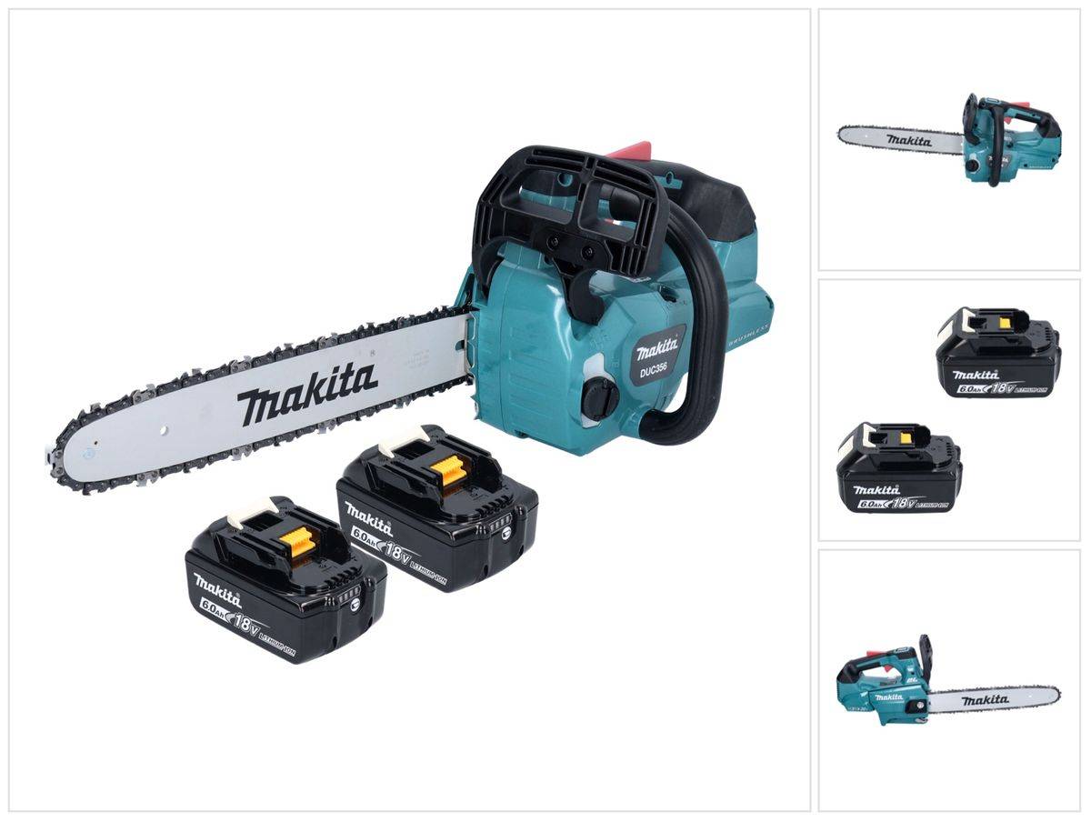 Makita DUC 356 GB Akku Kettensäge 36 V ( 2x 18 V ) 35 cm Brushless + 2x Akku 6,0 Ah - ohne Ladegerät