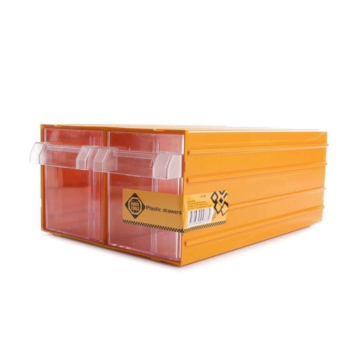 FORTE Tools K-56 Aufbewahrungsbox in 21.2x30.2x12.6 cm, Schubladenbox, Transparent, Kunststoff, mit 2 Schubladen, mit Schienensystem kombinierbar