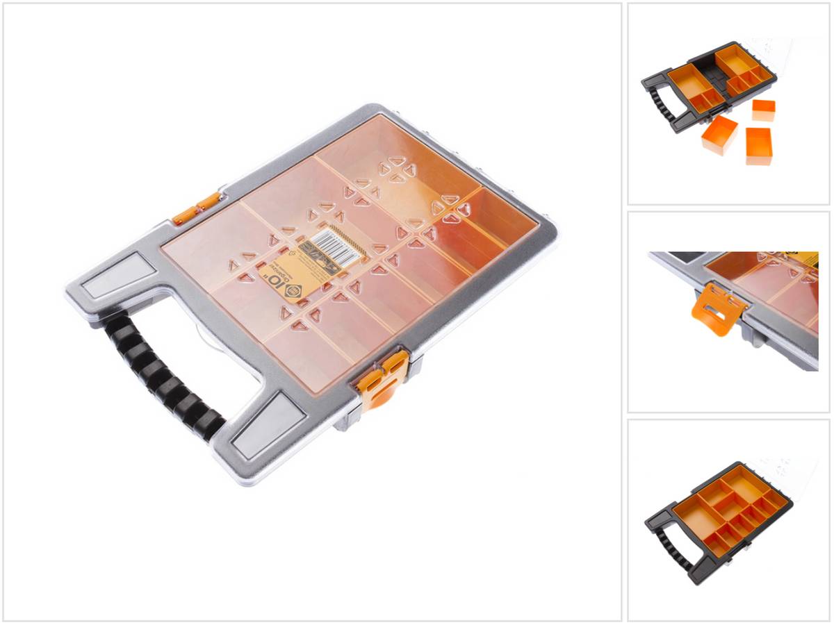 FORTE Tools K-ORG-10 Werkzeugbox in 35x24x6 cm, Aufbewahrungsbox, Organizer mit 10 verschiedenen Fächern, entnehmbar, stabile Box, kratzfester