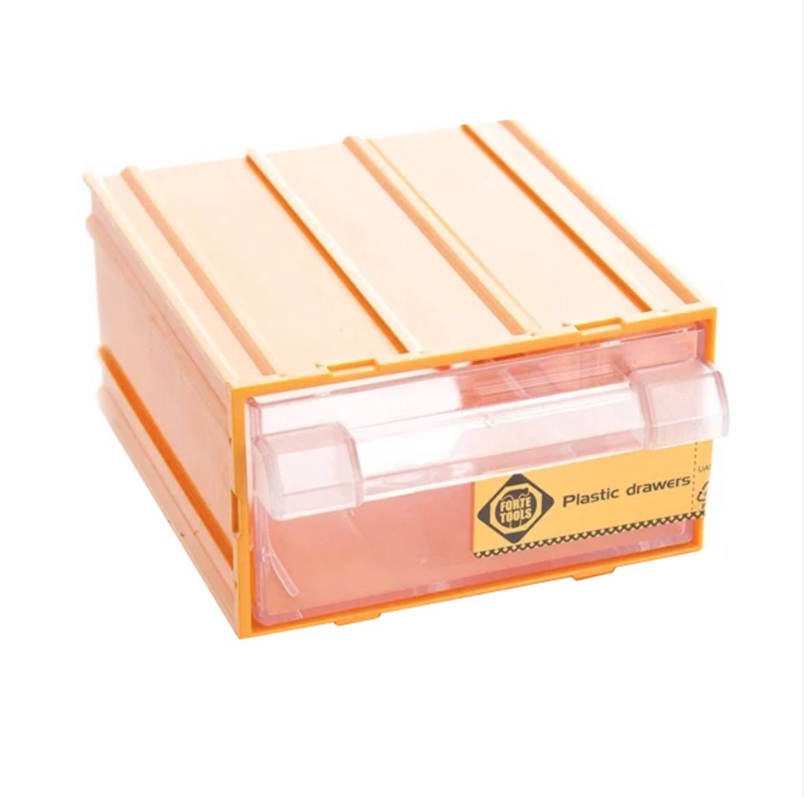 FORTE Tools K-30 Aufbewahrungsbox in 13,5x11,2x6 cm, Schubladenbox, Transparent, Kunststoff, mit Schublade, mit Schienensystem kombinierbar