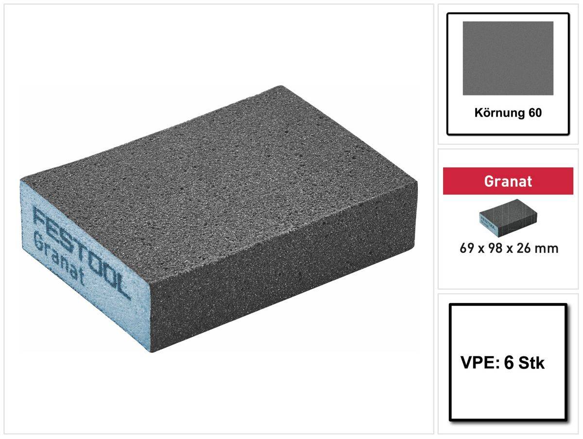 Festool Schleifblock Granat 69 x 98 x 26 mm 60 GR/6 Körnung 60 6 Stk. ( 201081 )