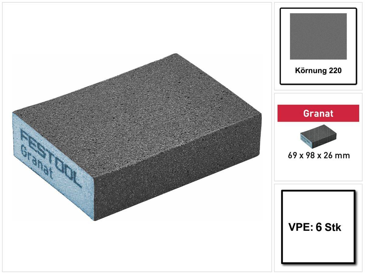 Festool Schleifblock Granat 69 x 98 x 26 mm 220 GR/6 Körnung 220 6 Stk. ( 201083 )