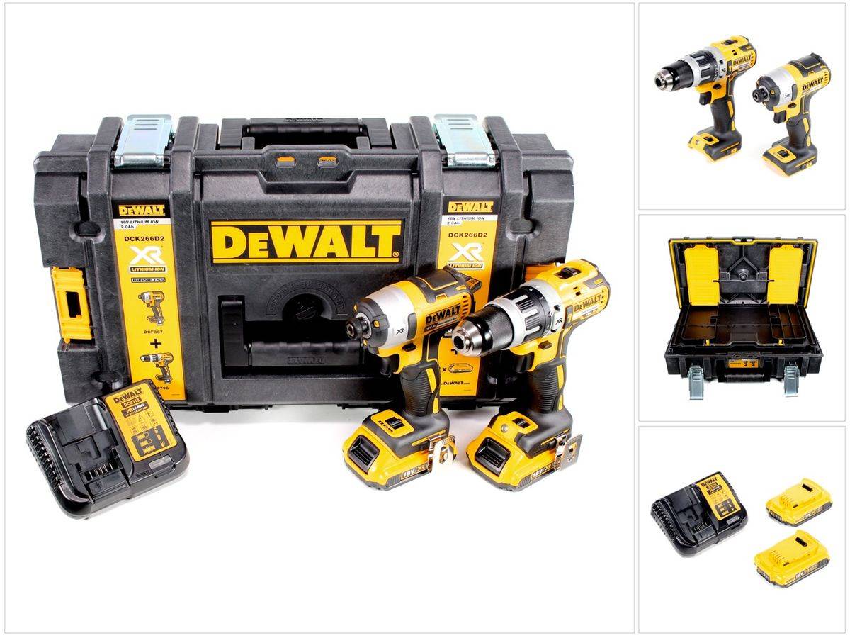 DeWalt DCK 266 D2 Set Akku Schlagschrauber + Akku Schlagbohrschrauber 18 V + 2,0 Ah Akkus + Ladegerät