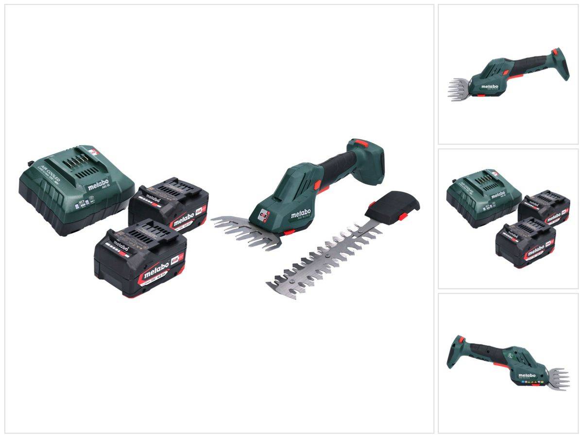 Metabo SGS 18 LTX Q Akku Gras und Strauchschere 18 V + 2x Akku 4,0 Ah + Ladegerät