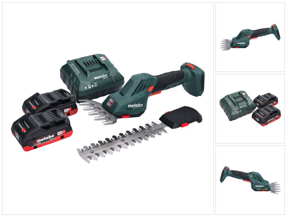 Metabo SGS 18 LTX Q Akku Gras und Strauchschere 18 V + 2x Akku 4,0 Ah + Ladegerät