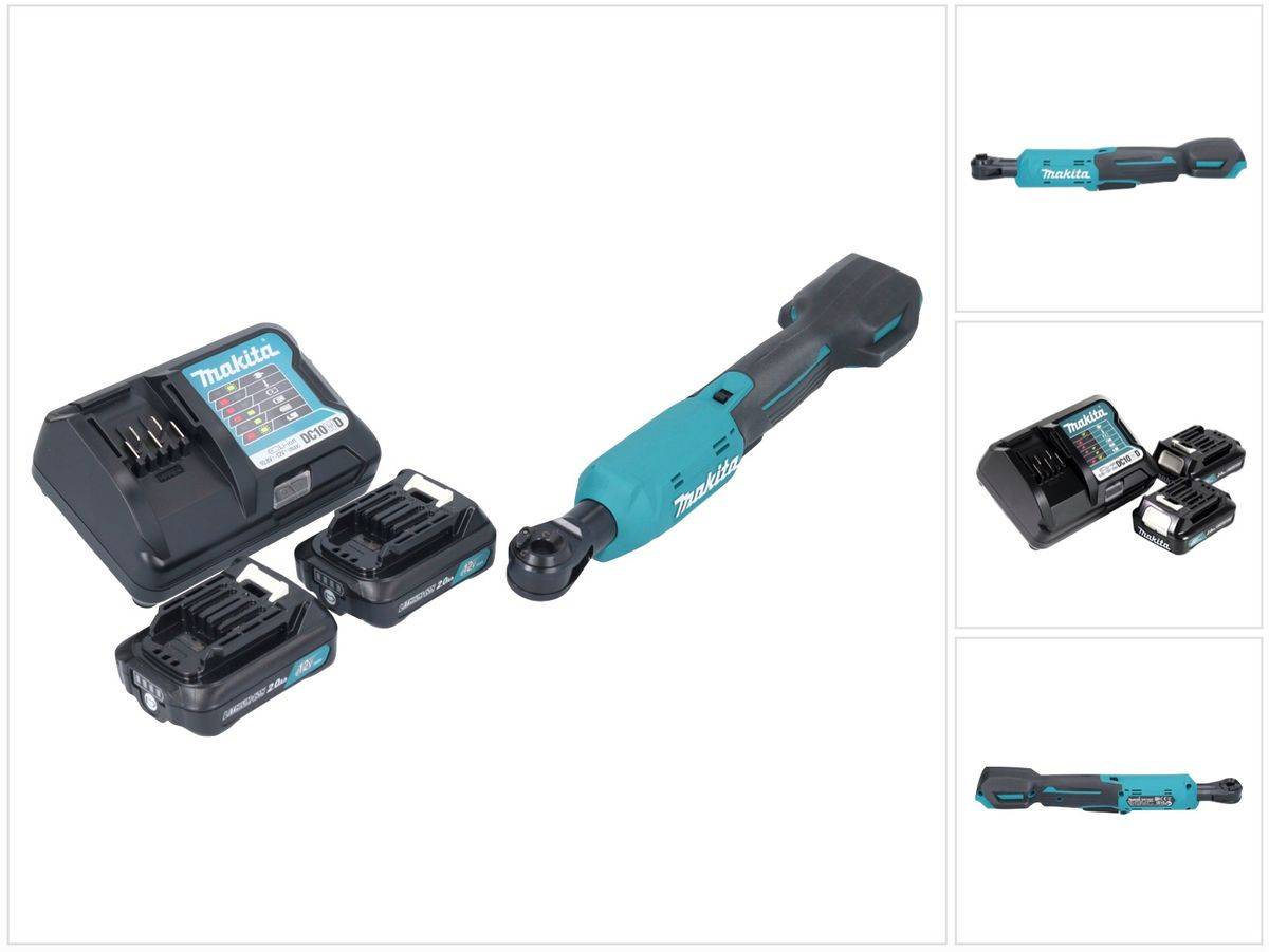 Makita WR 100 DWA Akku Ratschenschrauber 12 V 47,5 Nm 1/4" 3/8" + 2x Akku 2,0 Ah + Ladegerät