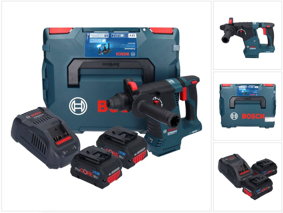 Bosch GBH 18V-24 C Professional Akku Bohrhammer 18 V 2,4 J Brushless SDS plus + 2x ProCORE Akku 8,0 Ah + Ladegerät + L-BOXX