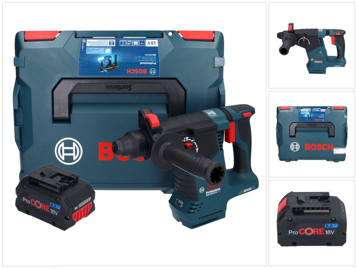 Bosch GBH 18V-24 C Professional Akku Bohrhammer 18 V 2,4 J Brushless SDS plus + 1x ProCORE Akku 8,0 Ah + L-BOXX - ohne Ladegerät