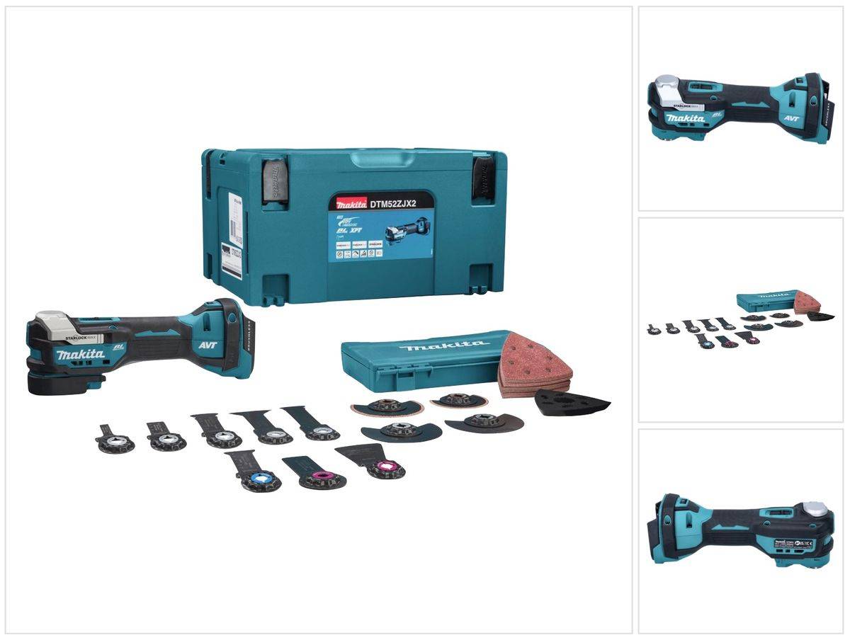 Makita DTM 52 ZJX2 Akku Multifunktionswerkzeug 18 V Starlock Max Brushless + Makpac & Zubehörset - ohne Akku, ohne Ladegerät