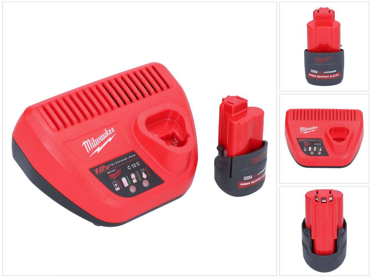 Milwaukee M12 HNRG-251 Akku Starter Set High Output 12 V + 1x HB2.5 Akku 2,5 Ah ( 4932480164 ) + M12 C12 C Ladegerät ( 4932352000 )