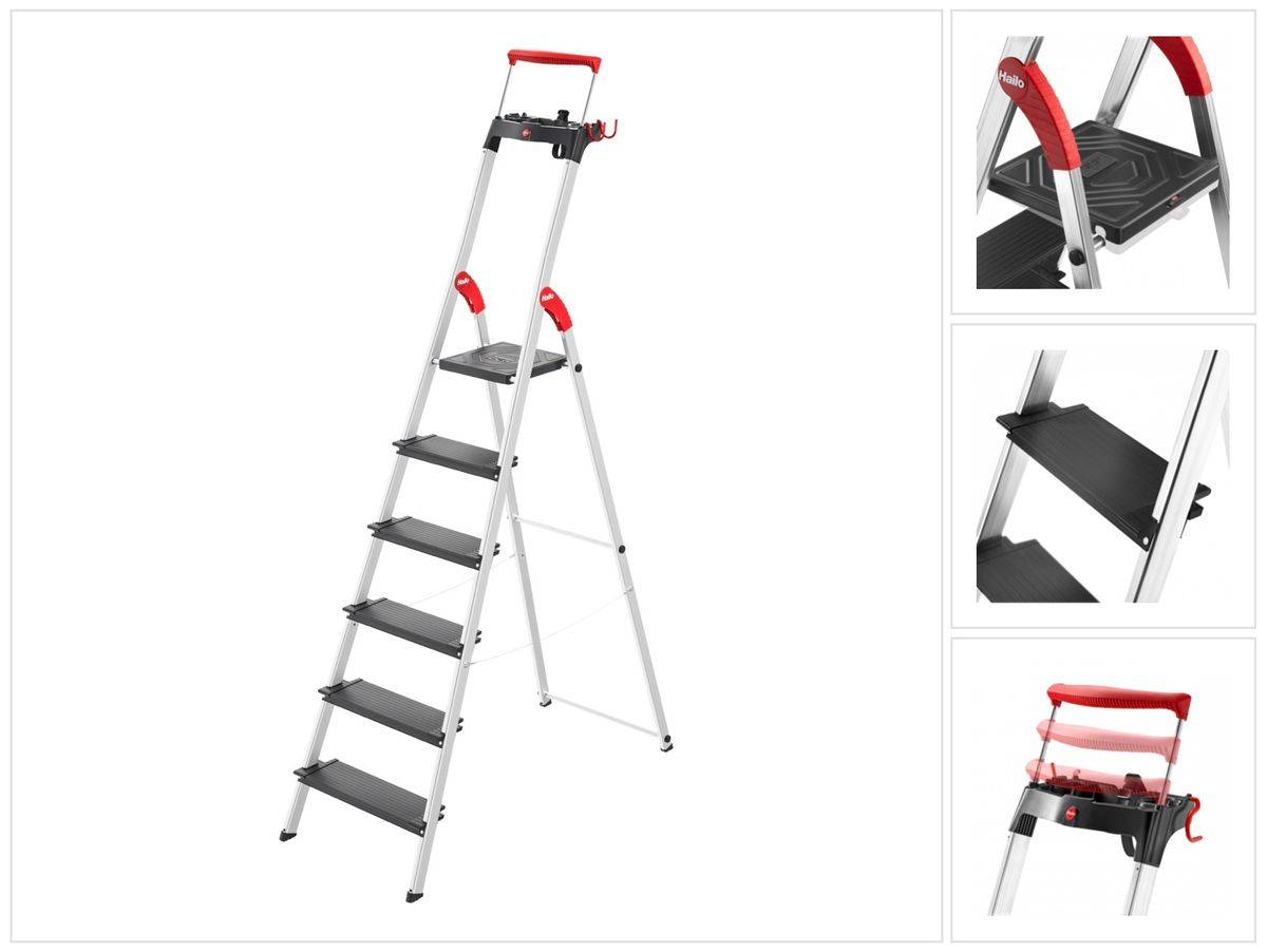 Hailo L100 Topline Sicherheits Stehleiter Aluminium 6 Stufen 209 cm 150 kg ( 8050-607 )