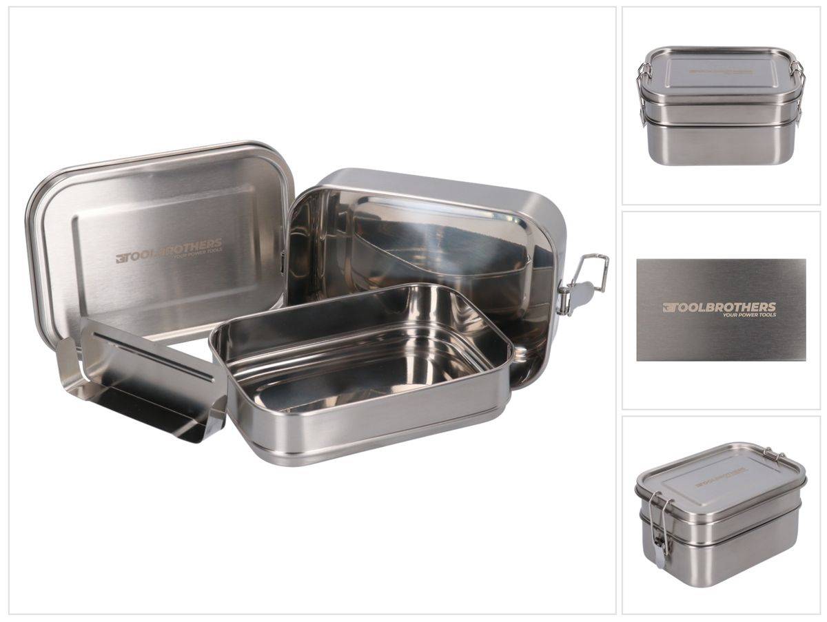 Toolbrothers Fan Edelstahl Brotdose mit 2 Etagen und Edelstahl Deckel 1340 ml