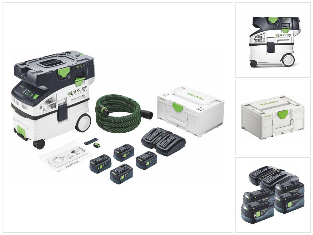 Festool CTMC MIDI I-Plus Akku Absaugmobil 36 V ( 2x 18 V ) Staubkl. M ( 577672 ) + 4x Akku 5,0 Ah + Doppelladegerät + Systainer