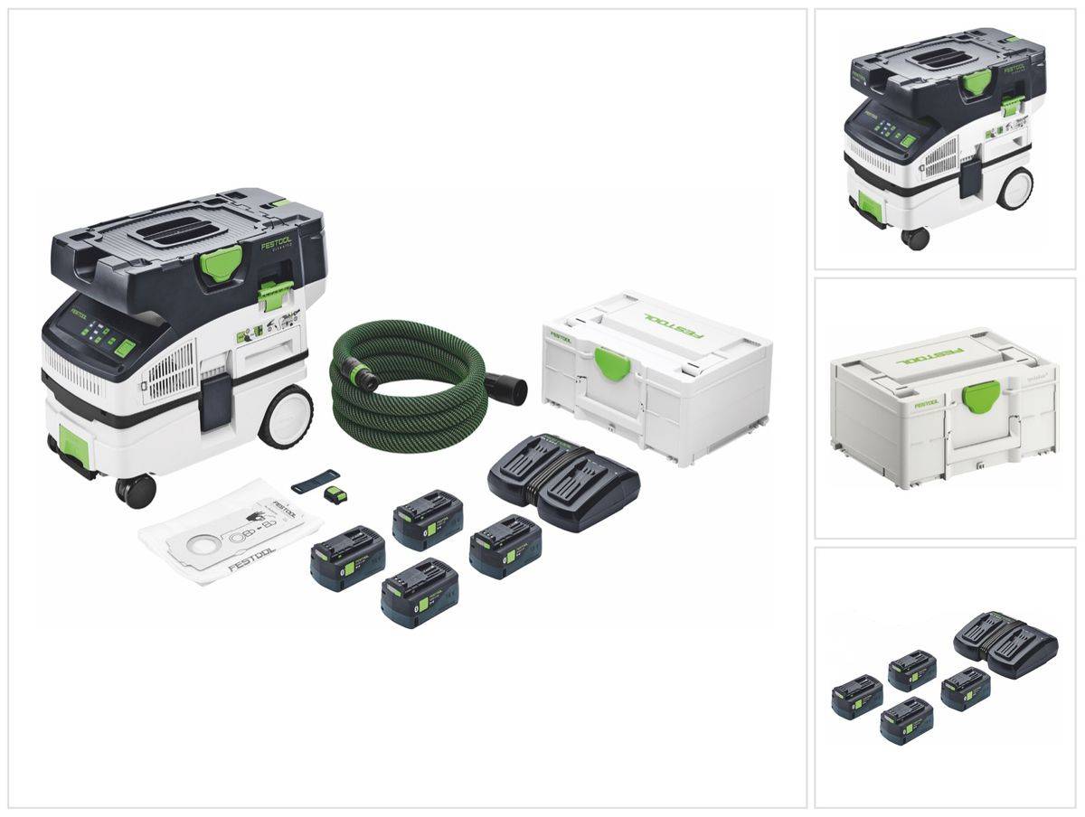 Festool CTLC MINI I-Plus Akku Absaugmobil 36 V ( 2x 18 V ) Staubkl. L ( 577670 ) + 4x Akku 5,0 Ah + Doppelladegerät + Systainer