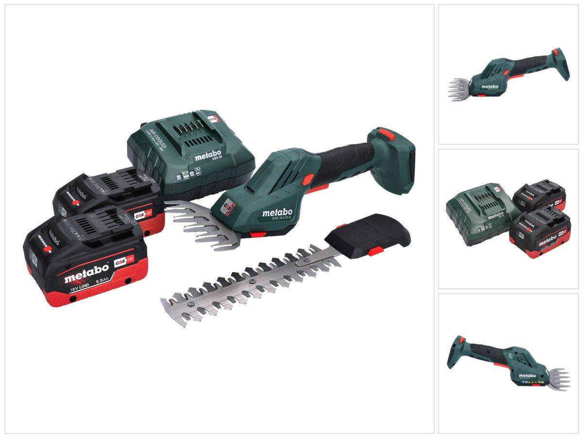 Metabo SGS 18 LTX Q Akku Gras und Strauchschere 18 V + 2x Akku 5,5 Ah + Ladegerät