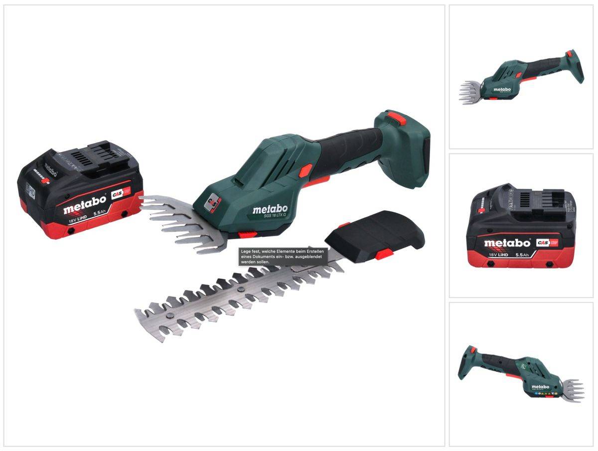 Metabo SGS 18 LTX Q Akku Gras und Strauchschere 18 V + 1x Akku 5,5 Ah - ohne Ladegerät