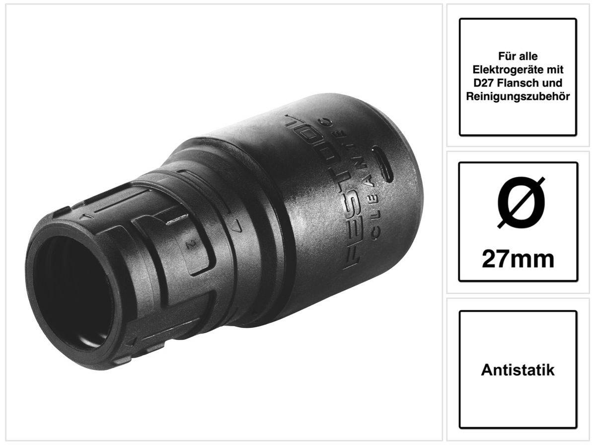 Festool D 27 DM-AS/CT Anschlussmuffe 27 mm Antistatik ( 202346 ) für alle Elektrowerkzeuge mit D27 Flansch und Reinigungszubehör