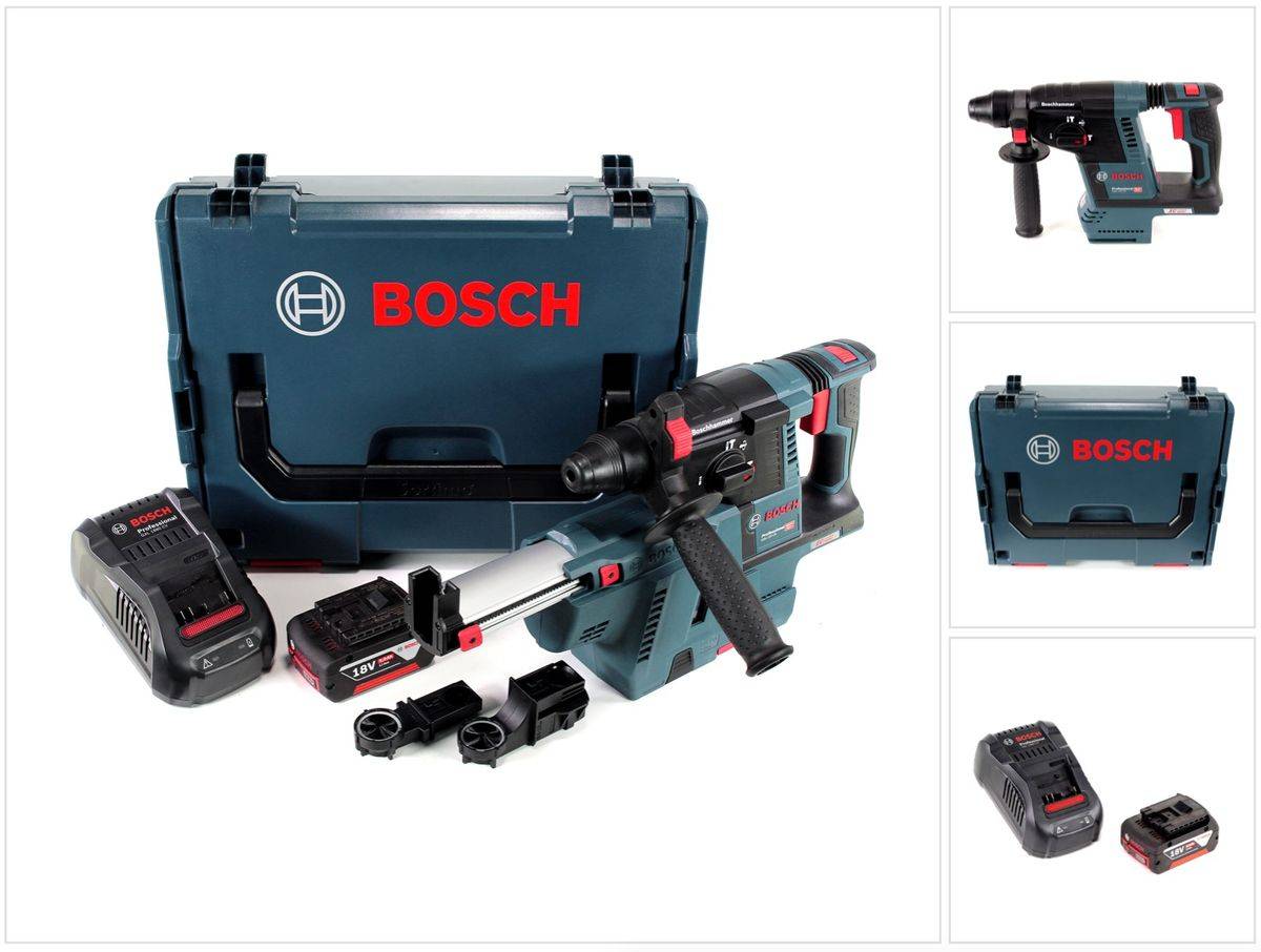 Bosch GBH 18 V-26 Akku Bohrhammer 18V SDS-Plus 2,6J + Staubabsaugung + 1x Akku 5,0Ah + Ladegerät + L-Boxx