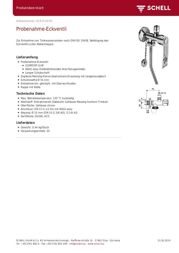 SCHELL Probenahme-Eckventil 1/2Zoll AGx3/8Zoll AG chrom