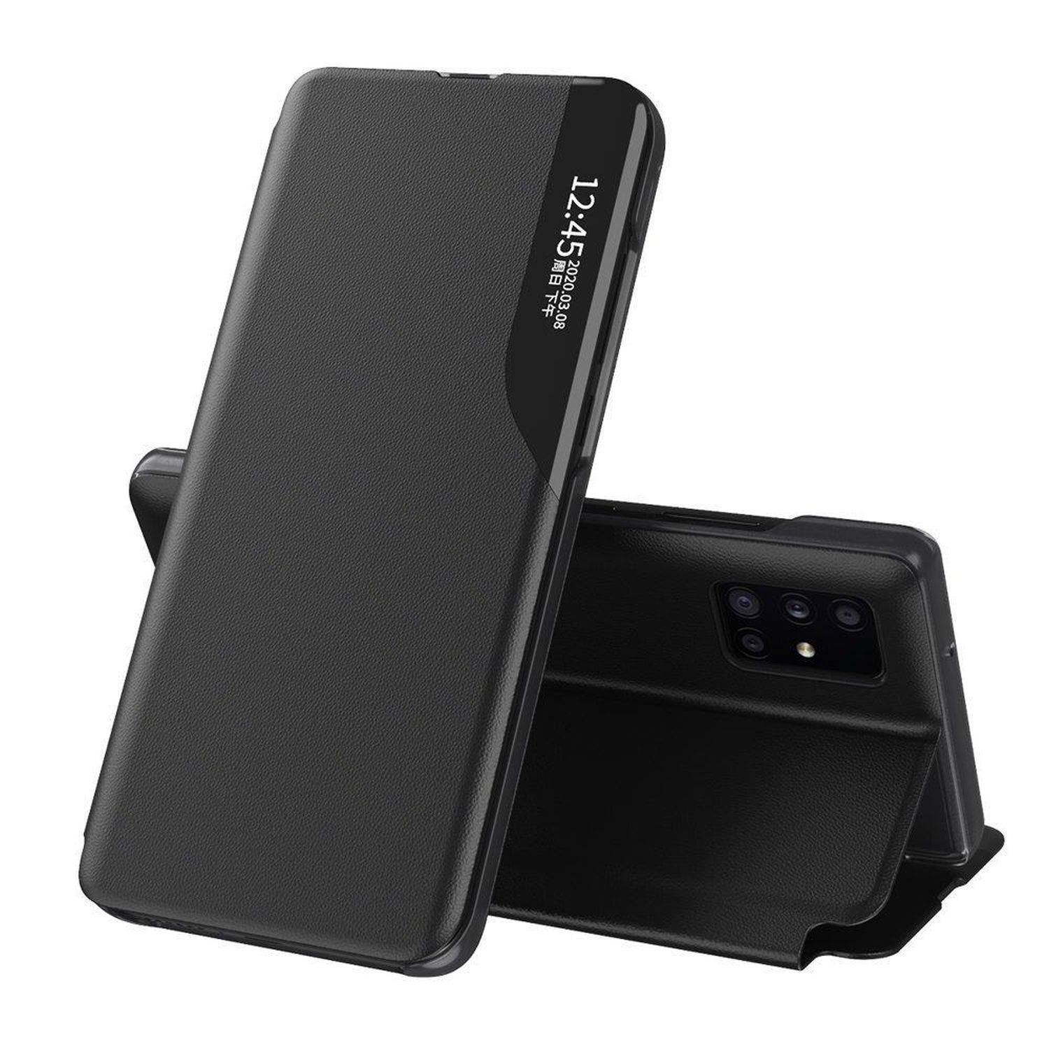 Eco Leather View Hülle mit Klappständer kompatibel mit Samsung Galaxy A54 5G Schwarz