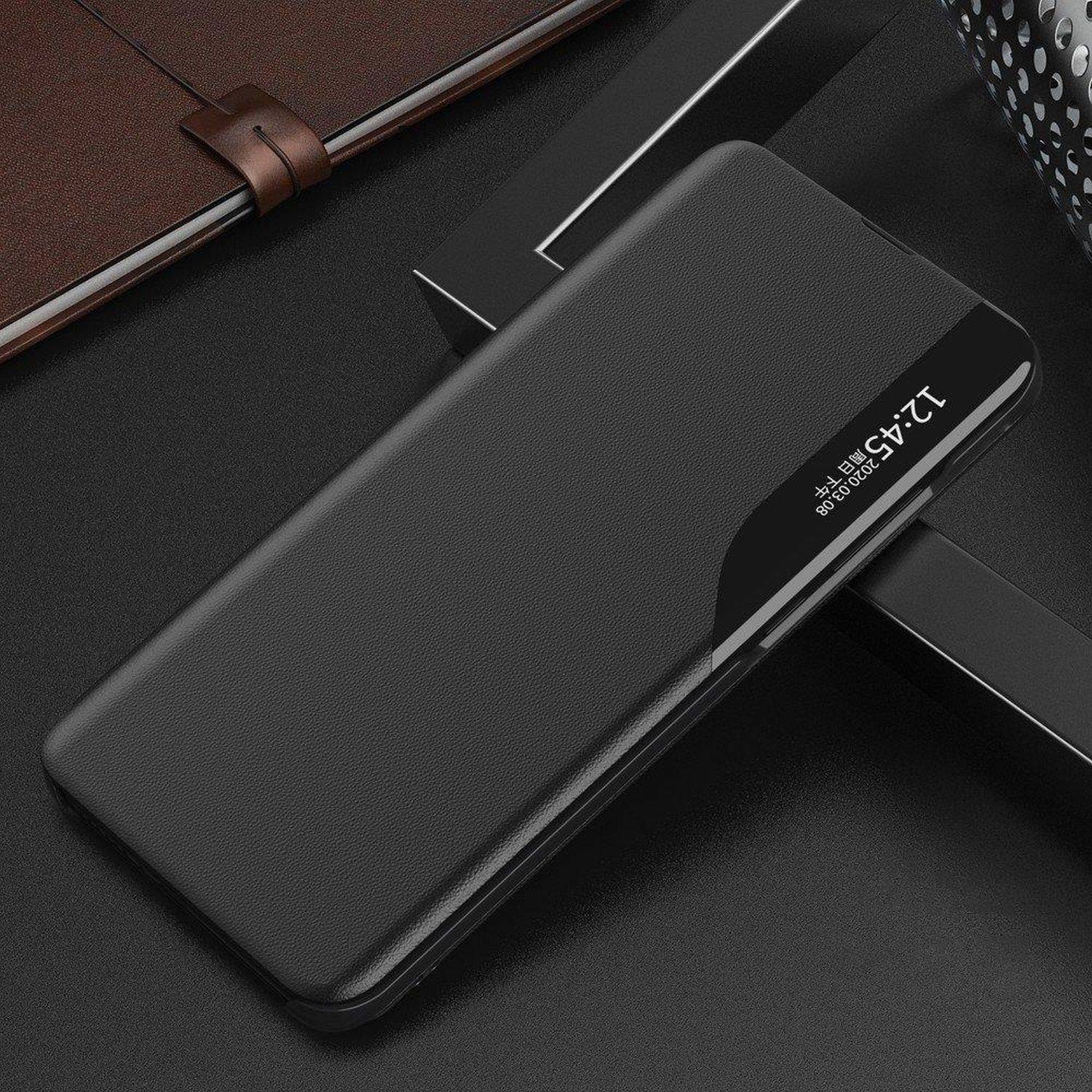 Eco Leather View Hülle mit Klappständer kompatibel mit Samsung Galaxy A54 5G Schwarz