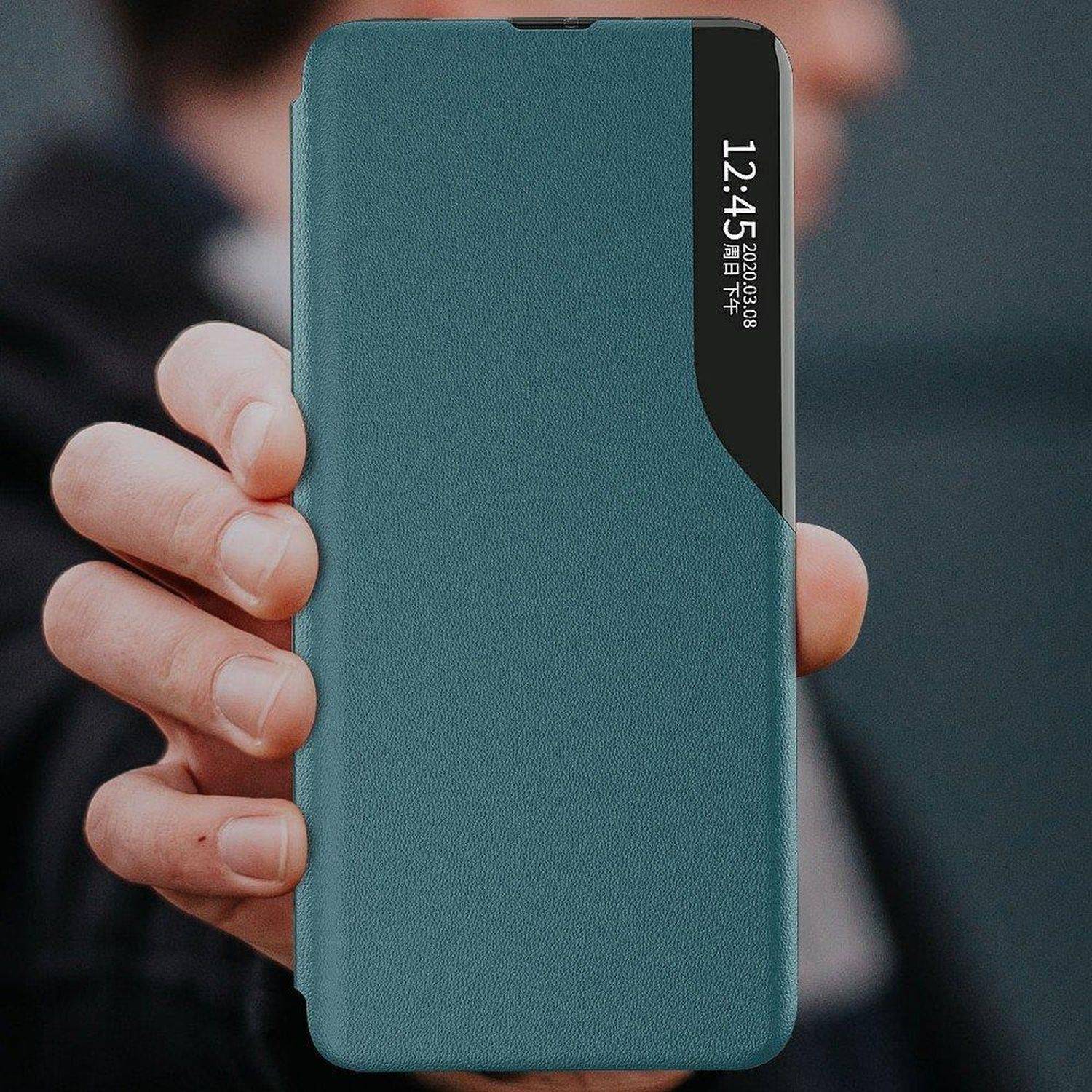 Eco Leather View Hülle mit Klappständer kompatibel mit Samsung Galaxy A54 5G Schwarz