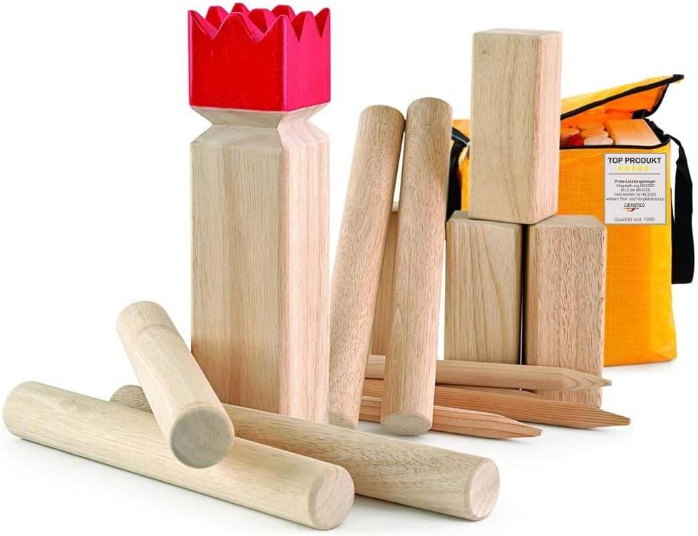 Carromco Wikingerschach Classic aus wetterfestem Gummibaumholz inkl. Tragetasche für 2–12 Spieler