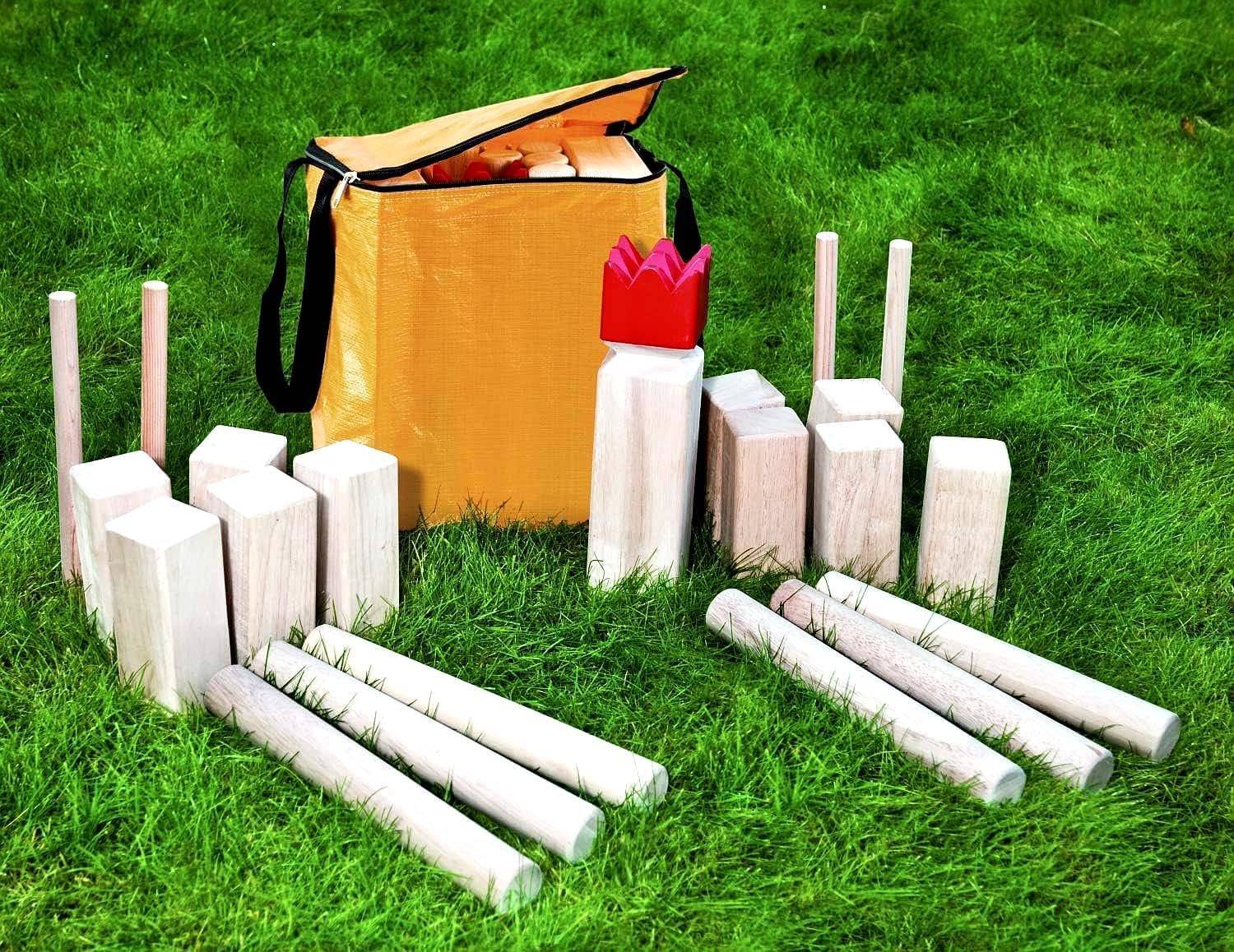 Carromco Wikingerschach Classic aus wetterfestem Gummibaumholz inkl. Tragetasche für 2–12 Spieler
