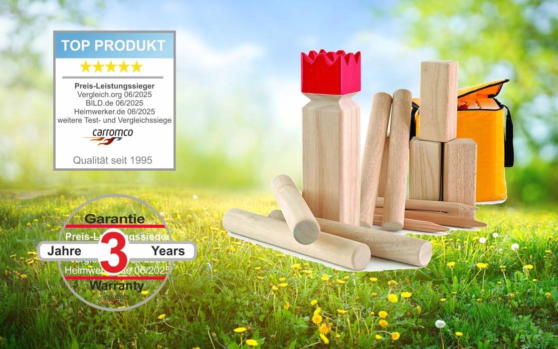 Carromco Wikingerschach Classic aus wetterfestem Gummibaumholz inkl. Tragetasche für 2–12 Spieler