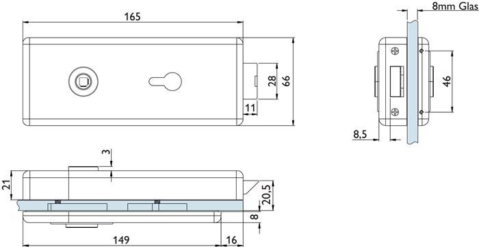 Glastürschloss 6083 PZ-Genova VA ma PZ DIN L/R HERMAT