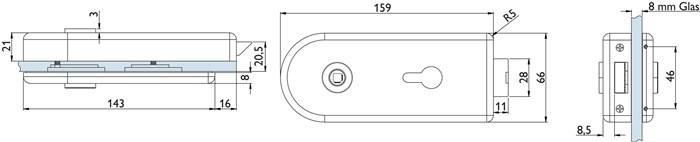 Glastürschloss 6013 PZ-Venezia VA ma PZ DIN L/R HERMAT
