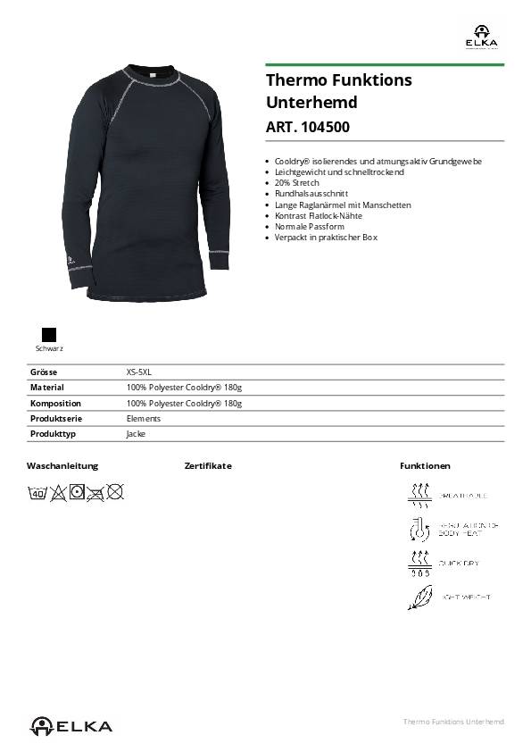 Thermo-Unterhemd Gr.XL schwarz ELKA RAINWEAR