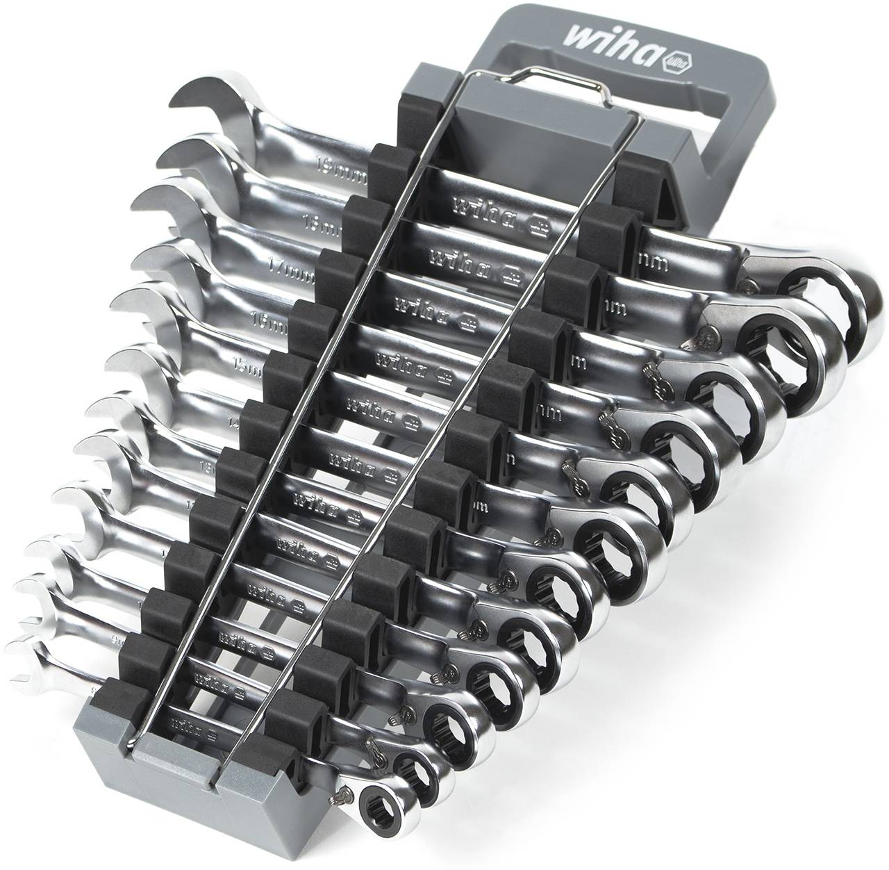 Ringratschen-Gabelschlüssel Set 13-tlg. umschaltbar inkl. Halter (44661)