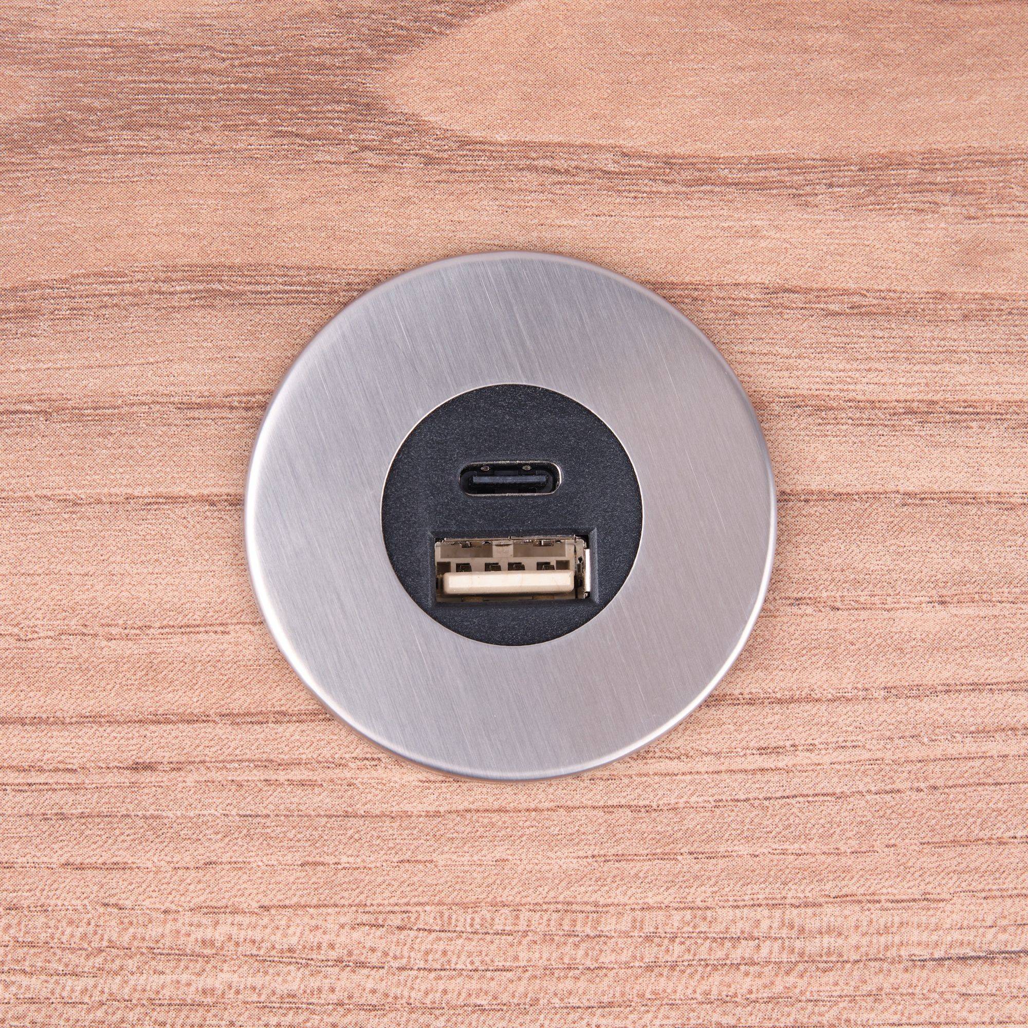 Einbau USB-Hub 2 in 1 Edelstahl gebürstet USB und USB-C, Edelstahl, Steckdose für Smartphone, Tablet, E-Reader Möbeleinbau 12V Edelstahl gebürstet