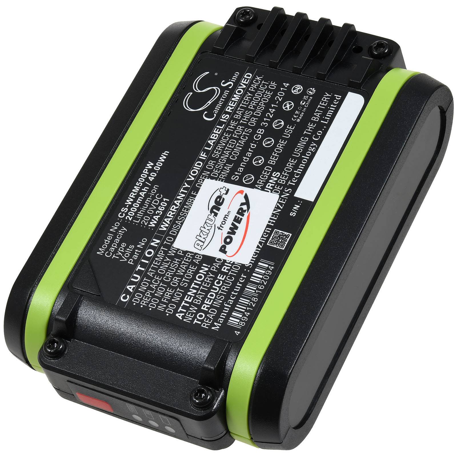 Powery Akku passend für Mähroboter Worx Landroid L1000, Landroid L1500 2019, Typ WA3601 u.a., 20V, Li-Ion